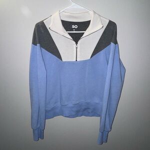 SO Women's Cream, Gray, and Blue Cowl Sweater